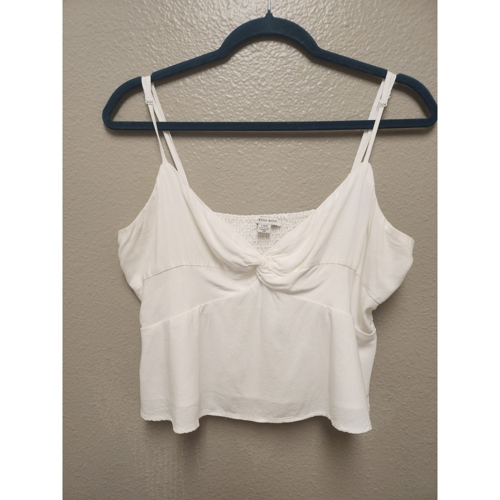 Boho Coquette American Eagle White Twist Front Smocked Back Cami Peplum Large